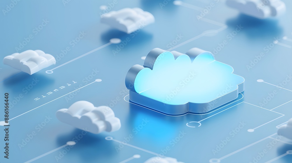 Poster abstract illustration of a glowing cloud symbolizing cloud computing, data storage, and technology i