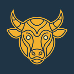 Golden Bull head logo icon vector line art illustration  design