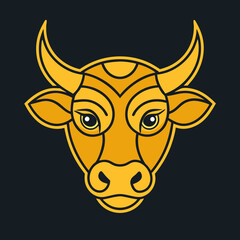Golden Bull head logo icon vector line art illustration  design