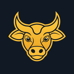 Golden Bull head logo icon vector line art illustration  design