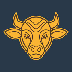 Golden Bull head logo icon vector line art illustration  design