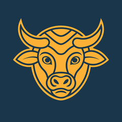 Golden Bull head logo icon vector line art illustration  design