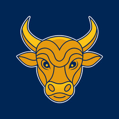 Golden Bull head logo icon vector line art illustration  design