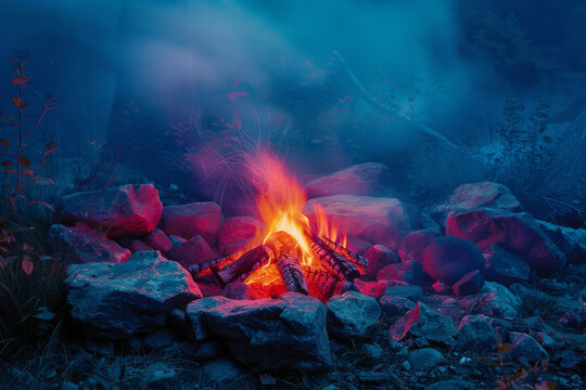 Campfire scene. Camping background