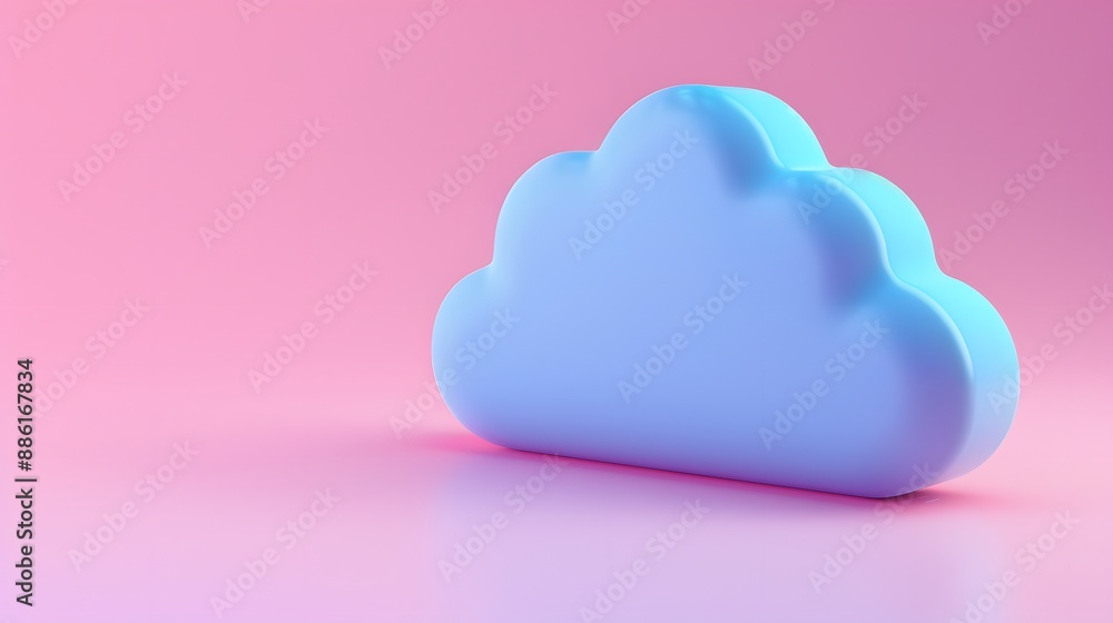 Poster blue cloud-like shape on a pink background, representing digital cloud computing and storage in a si