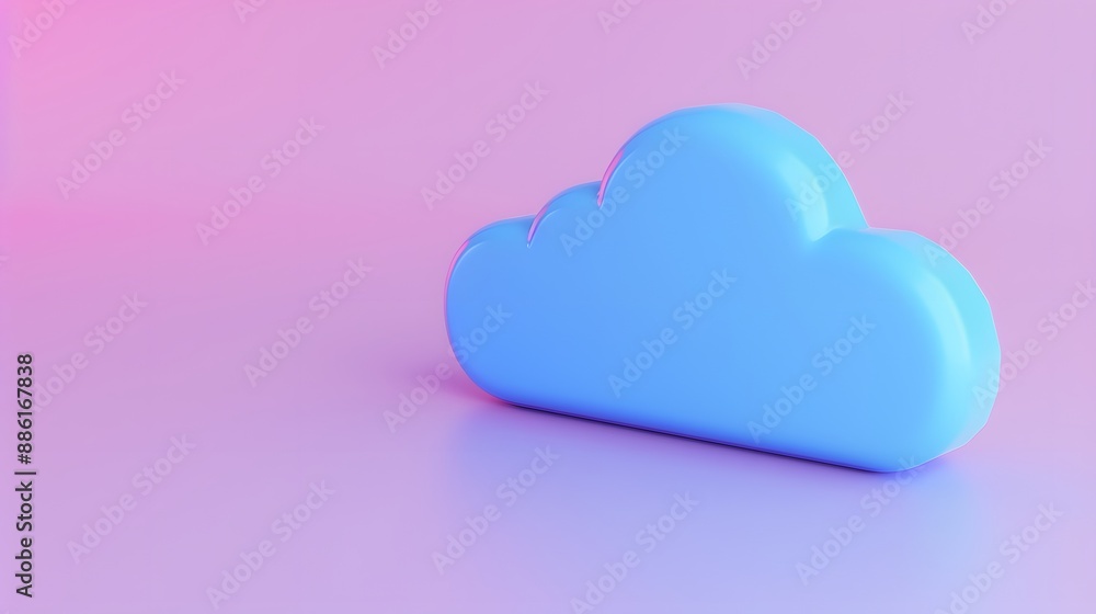 Poster blue cloud-shaped object on a pink background. simple and minimalistic design, perfect for tech and 