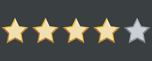Customer experience with four gold star satisfaction rating. Gold star vector icons for mobile apps, UI and web design, EPS10