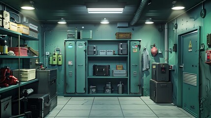 Industrial Storage Room Interior 3D Illustration