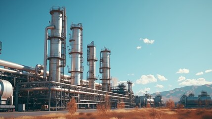 Obraz premium Steel pipes manufacturing plant for petrochemical and gas processing pipeline construction