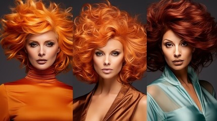 Naklejka premium Collection of stylish female influencers young women with vibrant makeup and trendy hairstyles