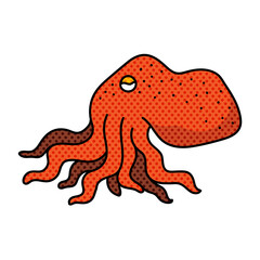 octopus halftone hand drawn  color vector illustration
