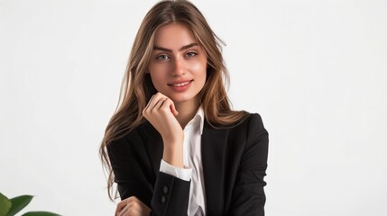 Portrait of successful confident business woman over white background