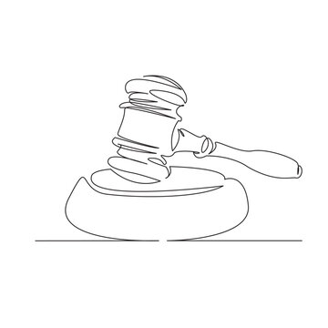 recommend clip art: One continuous single drawing line art flat doodle judge, gavel, legal, justice, criminal, law, hammer, court, verdict. Isolated image hand draw contour on a white background