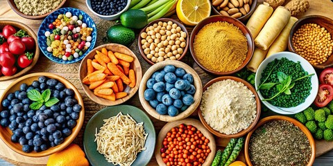 A variety of colorful and nutritious superfoods made from fresh vegetables for a healthy vegetarian and vegan diet