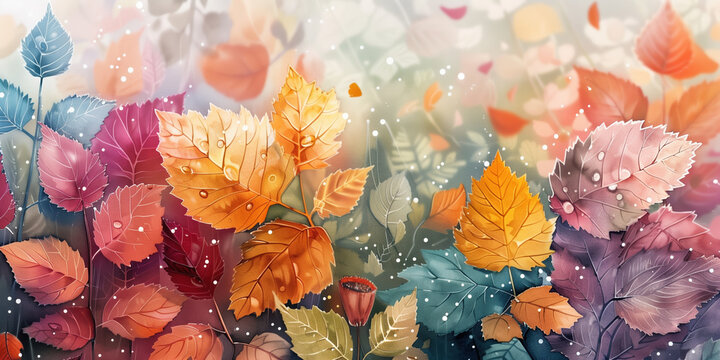 oggy Woodland Landscape in Watercolor: Close-Up Japanese Maple Leaf
