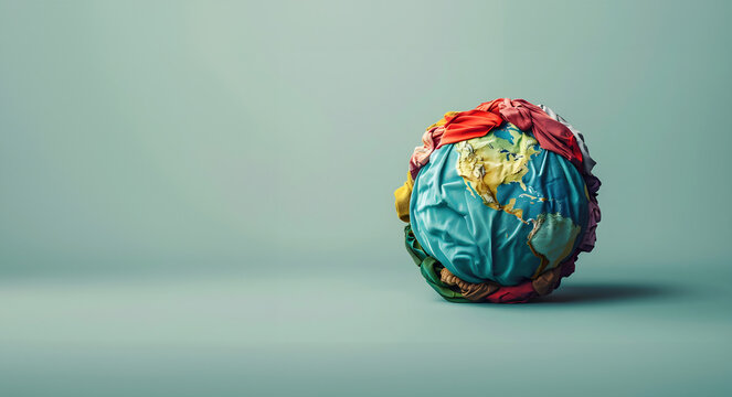 Earth covered in clothes.Concept of clogging the planet due to overproduction Generative by AI