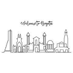 One continuous line drawing of Bogota skyline vector illustration. Modern city in South America in simple linear style vector design concept. Big city in Colombia. Iconic architectural building