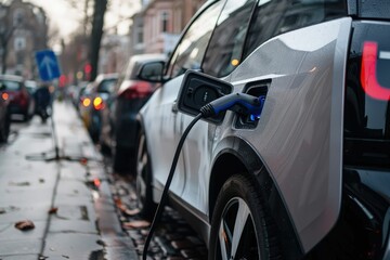 an electric car plugged into a charging station