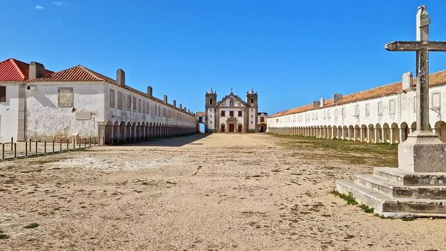 The sanctuary complex Santuario de Nossa Senhora do Cabo Espichel, which includes the church still in use today, located to the west of Sesimbra, Portugal