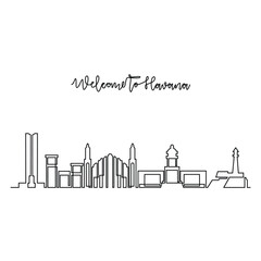 One continuous line drawing of Havana skyline vector illustration. Modern city in Central America in simple linear style vector design concept. Big city in Cuba Iconic architectural building