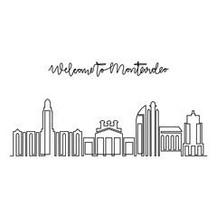 Fototapeta premium One continuous line drawing of Montevideo skyline vector illustration. Modern city in South America in simple linear style vector design concept. Big city in Uruguay. Iconic architectural building