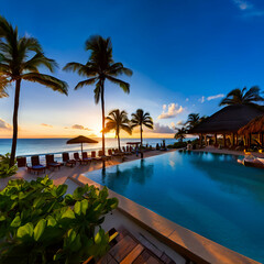 Fototapeta premium tropical resort at sunset