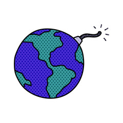 explosive earth halftone hand drawn  color vector illustration