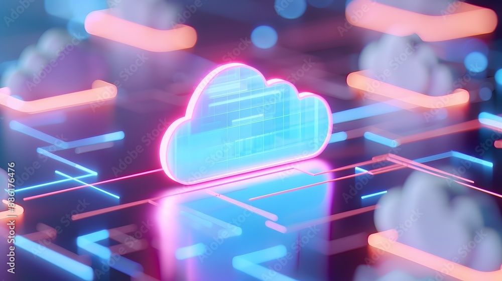Aufkleber futuristic 3d representation of cloud computing technology with glowing digital circuits and data tr