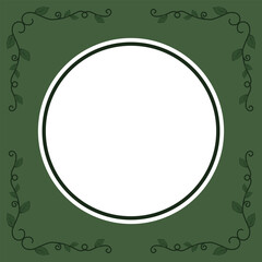 round frame with swirl elements on a green background. cover template