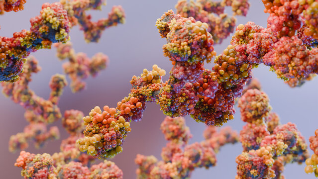 antibodies or immunoglobulin protein or enzyme Molecular 
 structure, Chain of amino acids, biological concept, chemistry and biochemistry, DNA proteins, hydroxyproline, closeups formation, 3d render