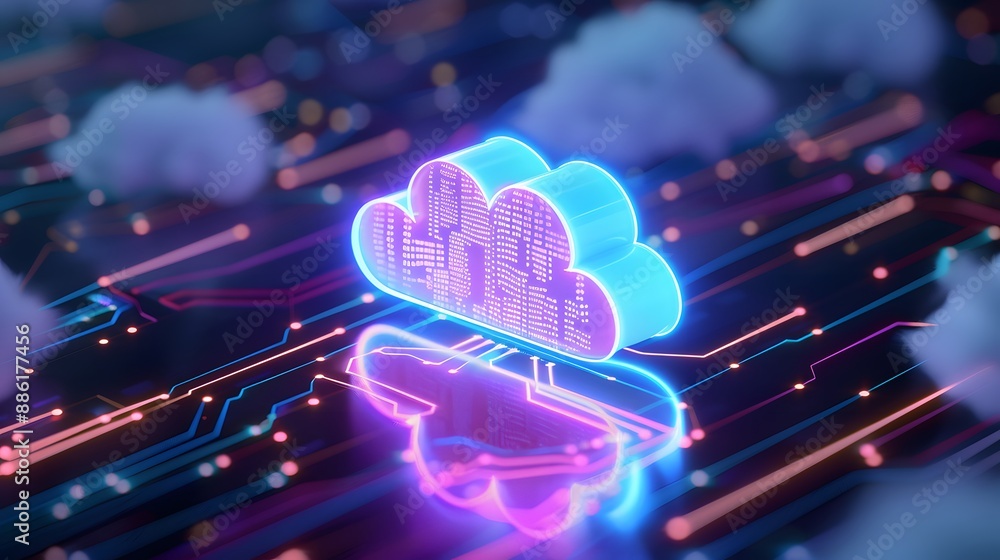 Aufkleber futuristic cloud computing concept represented by a digital cloud hologram on a circuit board with n