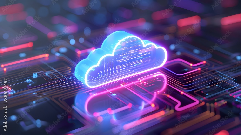 Aufkleber futuristic cloud computing concept represented by a glowing cloud over a digital circuit board with 