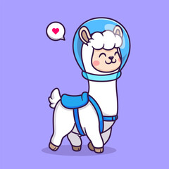 Fototapeta premium Cute Llama Alpaca Astronaut Walking Cartoon Vector Icon Illustration. Science Animal Icon Concept Isolated Premium Vector. Flat Cartoon Style