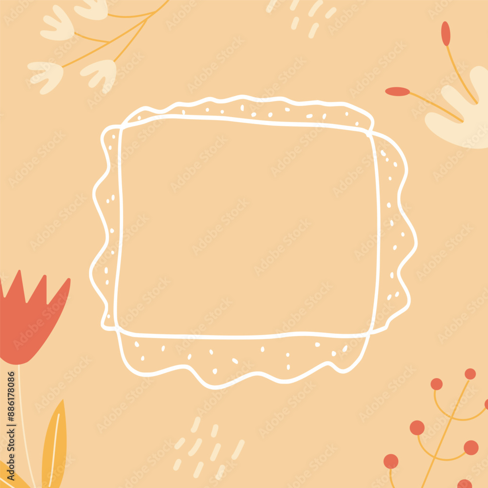 Poster naive background with frame. autumn banner and invitation template with border and copy space. vecto