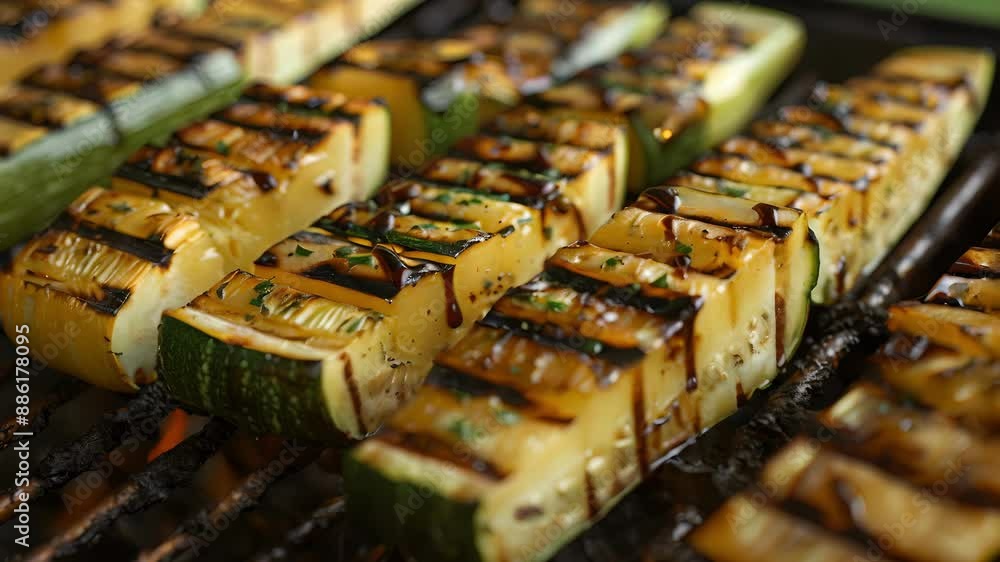 Poster grilled squash and zucchini drizzled with a rich balsamic glaze that adds depth and complexity to th