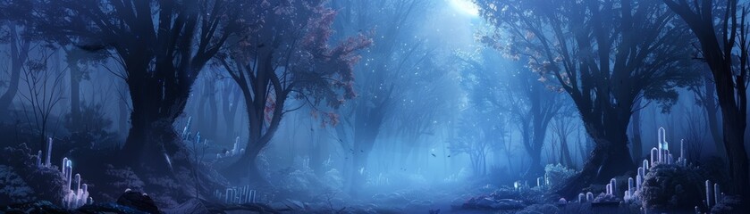 Obraz premium Enchanted Moonlit Forest with Glowing Crystals