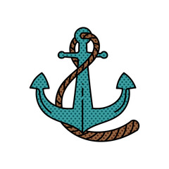 nautical ship anchor halftone hand drawn  color vector illustration