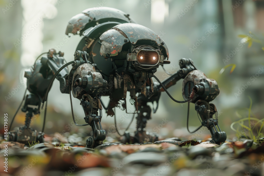 Aufkleber a robot with a face and a head is walking on a path