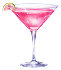 PNG Cocktail cosmopolitan martini drink, digital paint illustration.