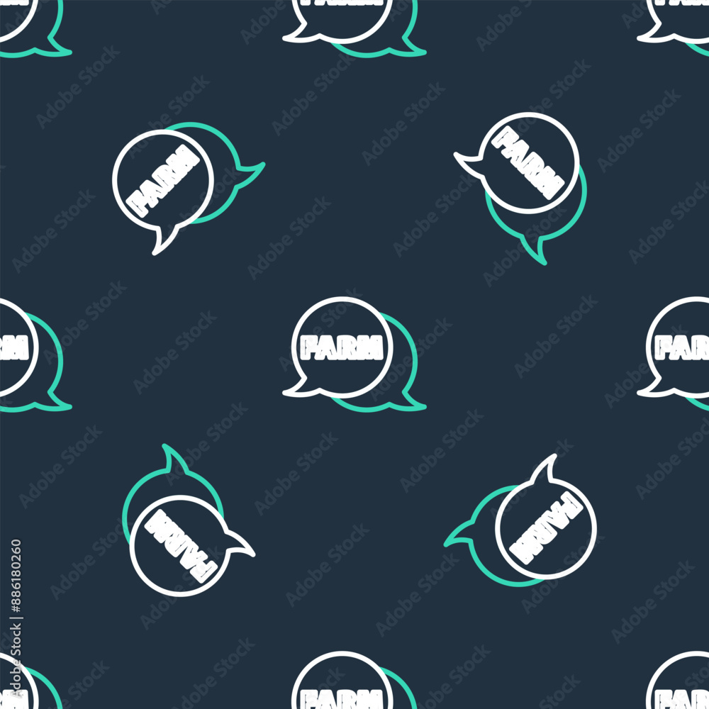 Poster line speech bubble with text farm icon isolated seamless pattern on black background. vector