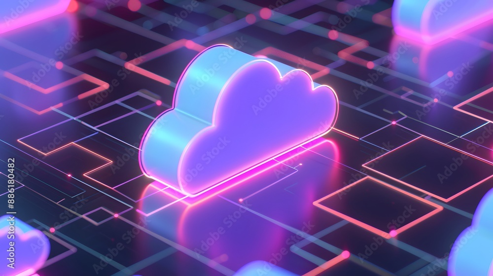 Aufkleber futuristic cloud computing concept with neon lights, symbolizing modern digital data storage and tec