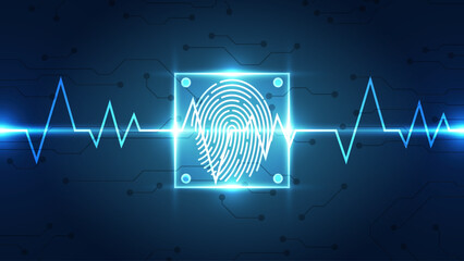 Fingerprint integrated in a printed circuit, releasing binary codes. fingerprint Scanning Identification System. Biometric Authorization and Business Security Concept. Vector illustration background