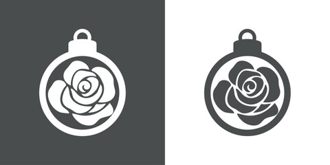 Tiempo de Navidad. Logo con silueta de bola de navidad con flor rosa para tarjetas y felicitaciones