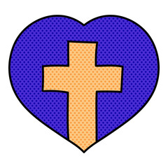 christian cross inside heart shape halftone hand drawn  color vector illustration