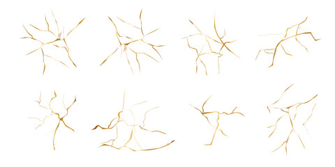 Obraz premium Kintsugi gold simple break lines, asian geaometric crackle. Surface with crack print, effect. Moderm cover golden broken texture.