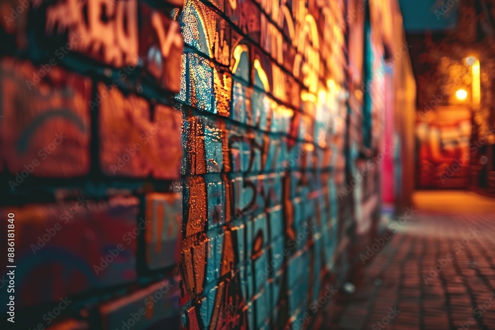 Poster this is graffiti in a bad area of the city. the background is selectively focused and the copy space