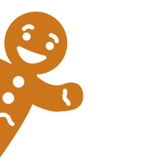Logo postre de Navidad. Silueta de hombre de pan de jengibre saludando asomándose al marco desde la izquierda © teracreonte