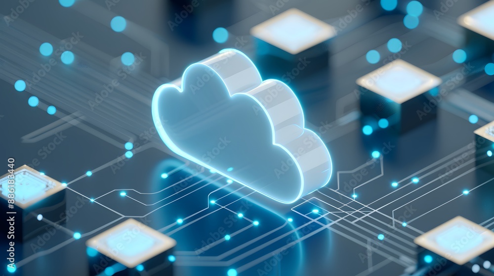 Aufkleber futuristic cloud computing visualization with interconnected servers, digital data storage, and netw