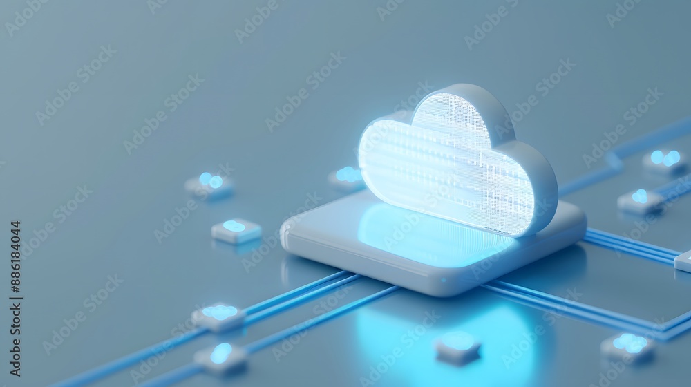 Fototapete futuristic concept of cloud computing technology with a digital cloud icon connected to a network on
