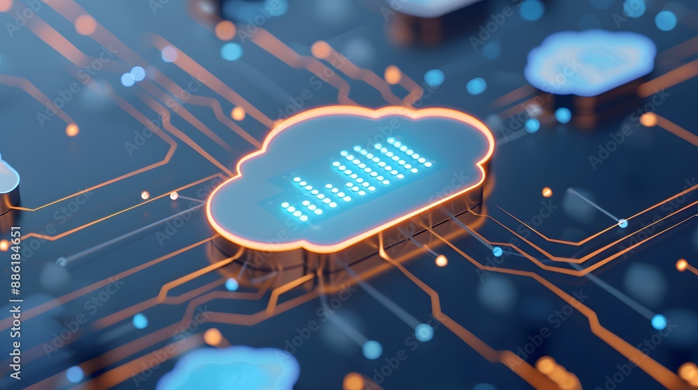 Aufkleber futuristic digital cloud computing and data network concept with blue circuit board and technology g